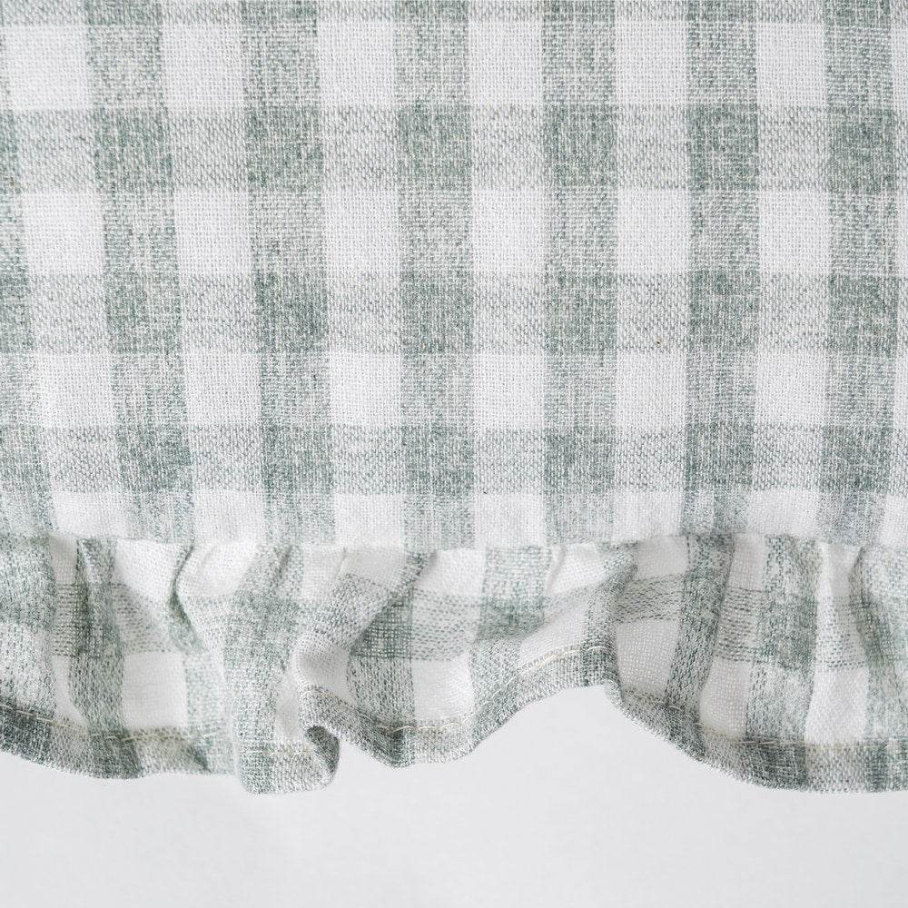 Gray gingham linen cushion cover with ruffle edges, Clementine by Decor Petit