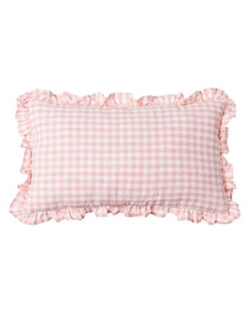 Pink gingham linen cushion cover with ruffle edges, Clementine by Decor Petit