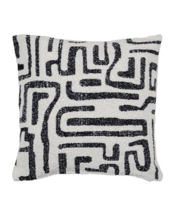 White boucle cushion cover with black abstract geometric pattern by Decor Petit