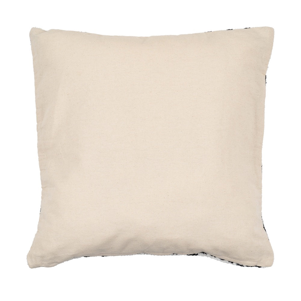 White boucle cushion cover with black abstract geometric pattern by Decor Petit