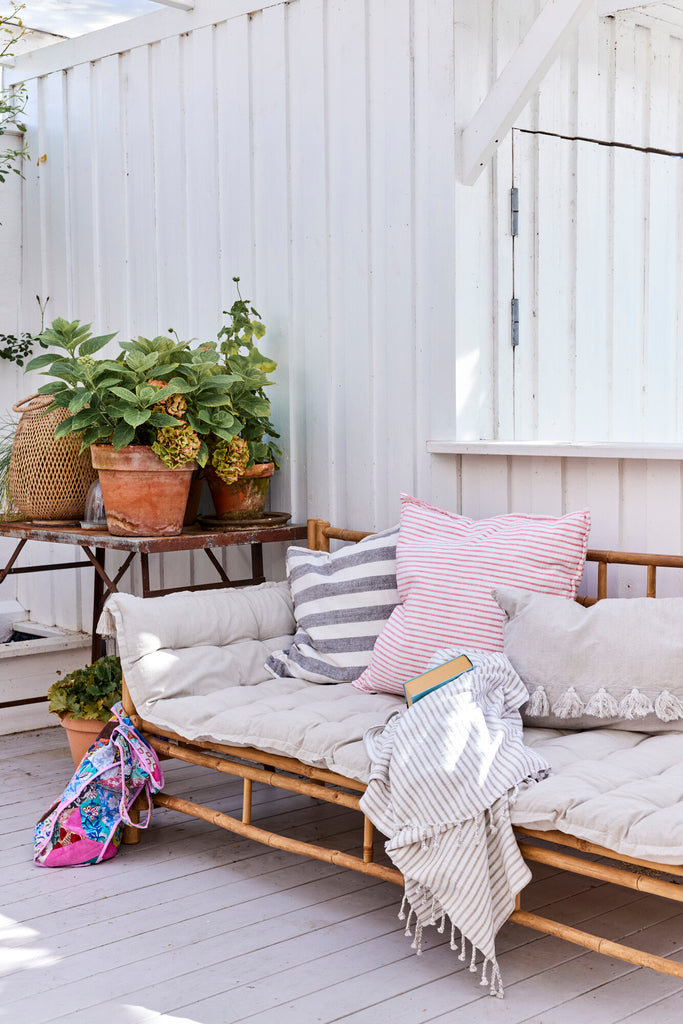 Plaid Olivia a righe color sabbia, 130x170 cm. - DECOR PETIT