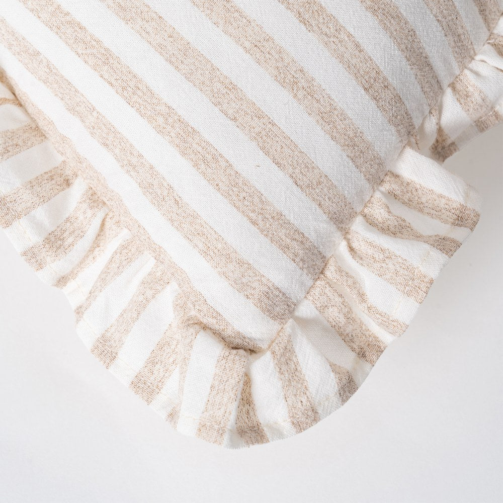 Beige gingham linen cushion cover with ruffle edges, Penelope by Decor Petit