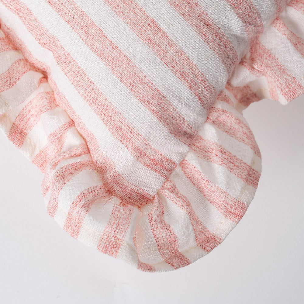 Pink gingham linen cushion cover with ruffle edges, Penelope by Decor Petit